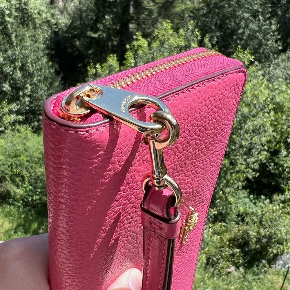 COACH Long Zip-Around Wallet  Pink Pebble Leather w Gold Hardware AUTHENTIC - Picture 7 of 13
